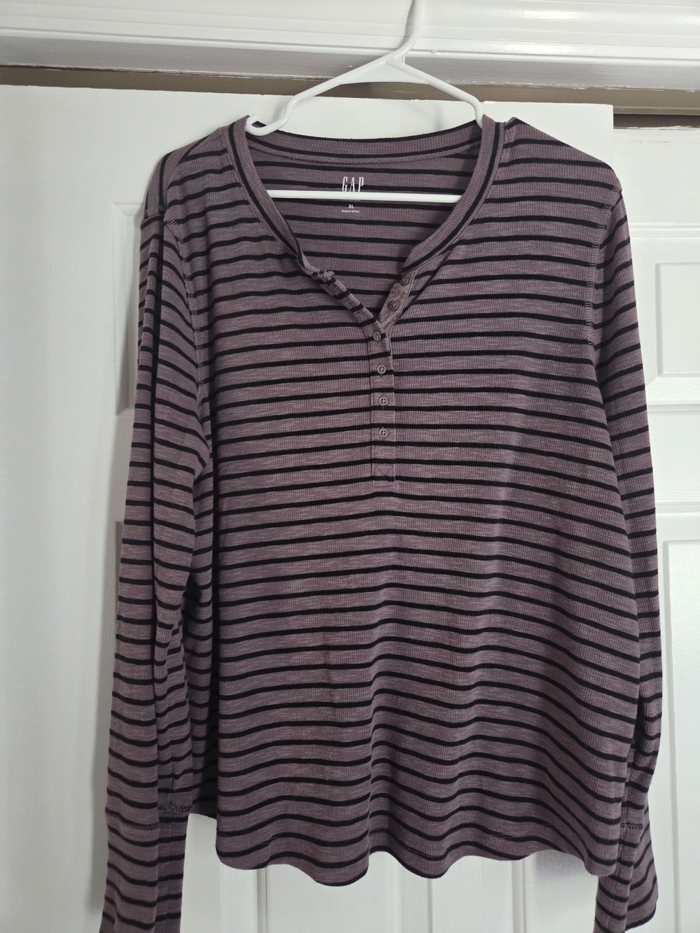 GAP Mauve and Black Striped Henley Top